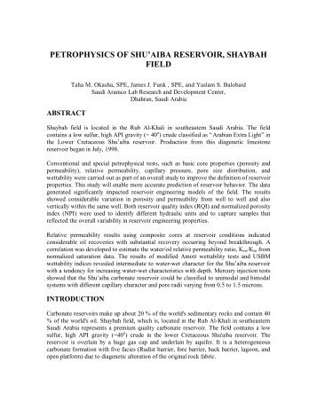 petrophysics of shu'aiba reservoir, shaybah field - SCAWeb