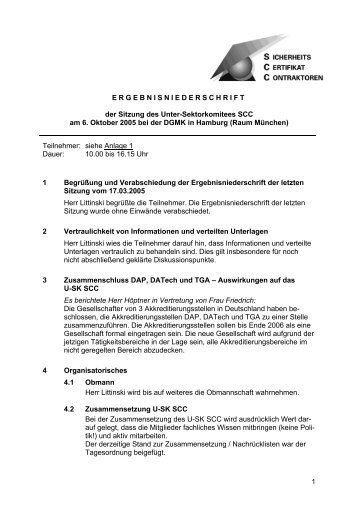 1 ERGEBNISNIEDERSCHRIFT der Sitzung des Unter ... - SCC