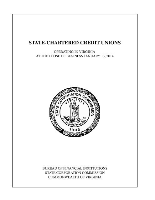 state chartered credit unions virginia state corporation