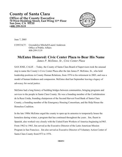 McEntee Honored: Civic Center Plaza to Bear His Name