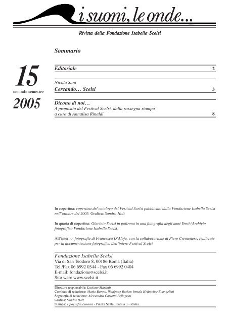 Rivista Scelsi 15 completa - Fondazione Isabella Scelsi