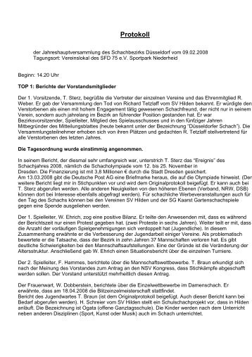 Protokoll - Schachbezirk DÃƒÂ¼sseldorf