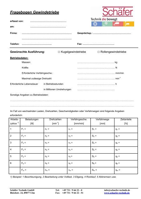 Fragebogen Gewindetriebe - Schaefer-technik.de