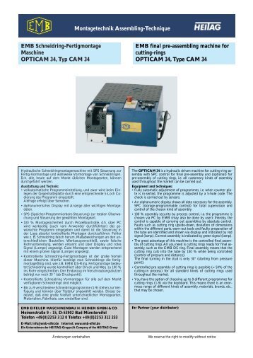 EMB Schneidring-Fertigmontage Maschine OPTICAM 34, Typ CAM ...