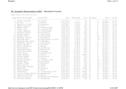 39. Engadin Skimarathon 2007 - Marathon Frauen Seite 1 von 13 ...