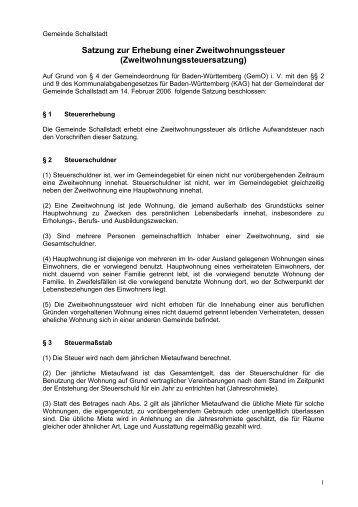 Satzung zur Erhebung einer Zweitwohnungssteuer - Gemeinde ...