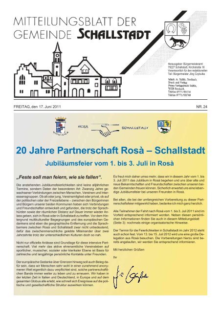 20 Jahre Partnerschaft RosÃƒÂ  Ã¢Â€Â“ Schallstadt JubilÃƒÂ¤umsfeier vom 1. bis ...