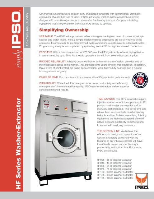 HF Series Washer-Extractors Brochure - Commercial Laundry ...