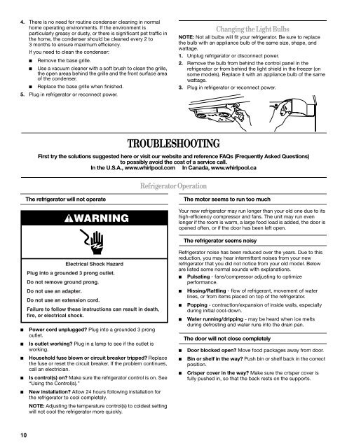 refrigerator user instructions - Commercial Laundry Equipment ...