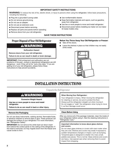 refrigerator user instructions - Commercial Laundry Equipment ...