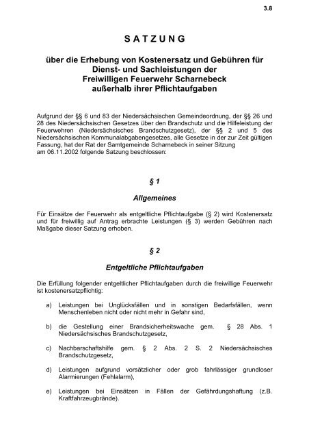 Feuerwehr-Kostensatzung - Samtgemeinde Scharnebeck