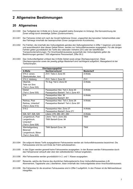 Verbundtarif AÃ¢ÂˆÂ’Welle T651.20