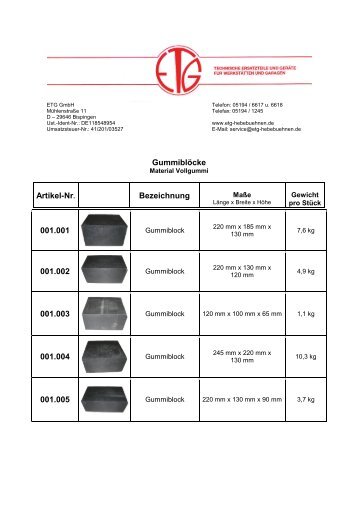 Gummiblöcke - ETG Hebebuehnen und Ersatzteile