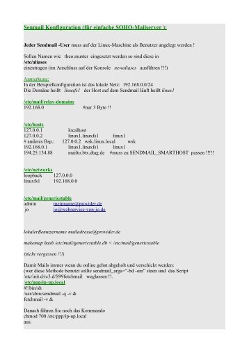 Senmail Konfiguration (fÃƒÂ¼r einfache SOHO-Mailserver ): - Scheib