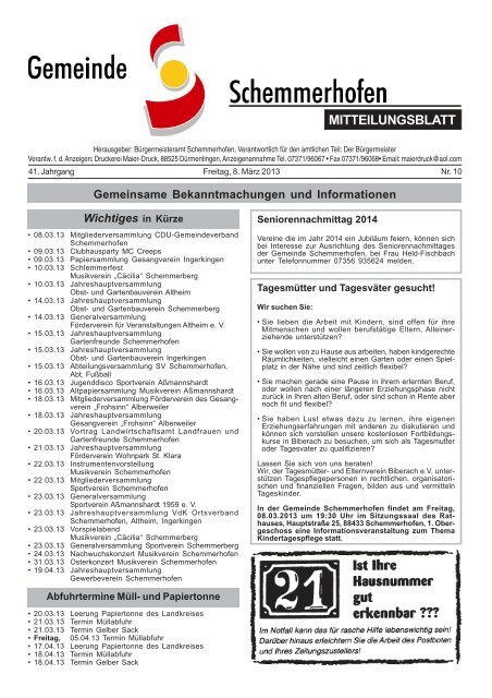 Mitteilungsblatt Nr 10 Gemeinde Schemmerhofen