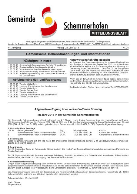 Mitteilungsblatt Nr.25 - Gemeinde Schemmerhofen