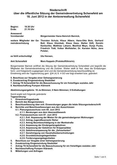 Protokoll der GV vom 18. Juni 2012 - Gemeinde Schenefeld