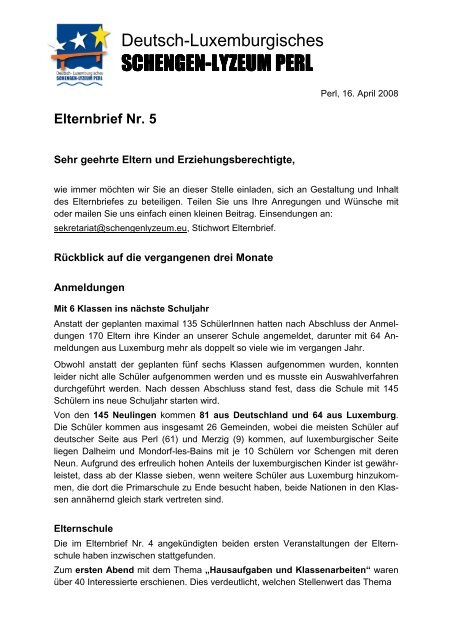 Elternbrief 5 - Deutsch-Luxemburgisches Schengen-Lyzeum Perl