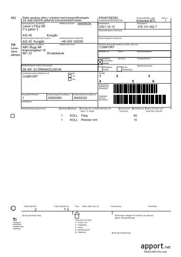 892 Till Leve- rans- adress 1 Schenker-BTL FRAKTSEDEL ...