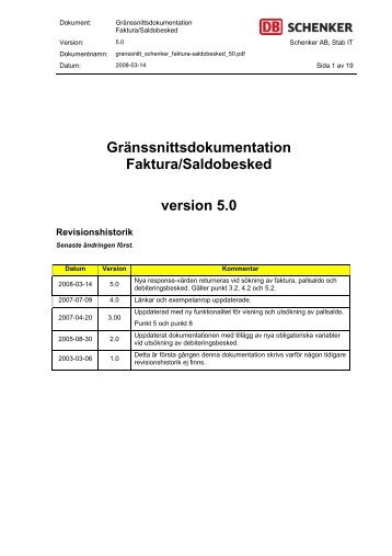 GrÃ¤nssnittsdokumentation Faktura/Saldobesked 5.0 - Schenker