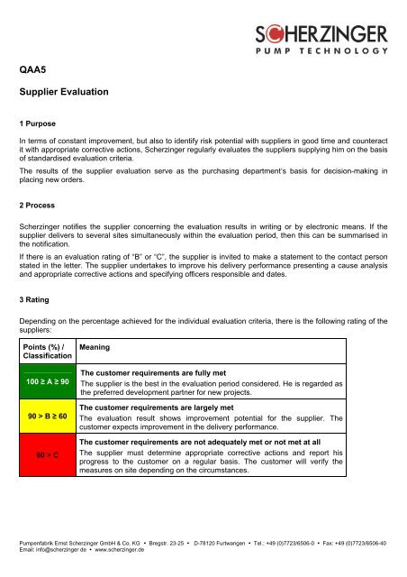 QAA5 Supplier Evaluation - Scherzinger