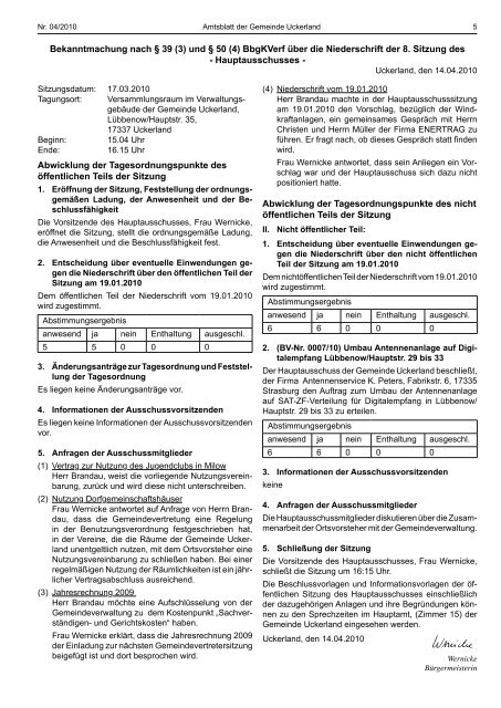 Amtlicher Teil - Bekanntmachung nach Ã‚Â§ 39 (3 ... - Schibri-Verlag
