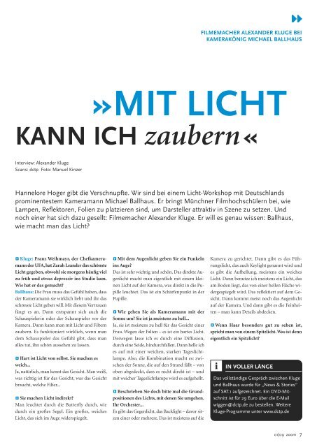 KAMERAKÃƒÂ–NIG MICHAEL BALLHAUS - Fachverlag Schiele & SchÃƒÂ¶n