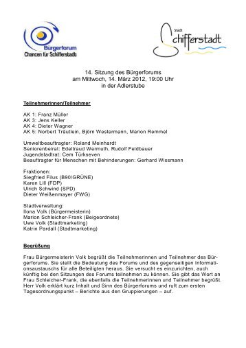 Protokoll der Sitzung des BÃƒÂ¼rgerforums vom 14.3.2012 - Schifferstadt