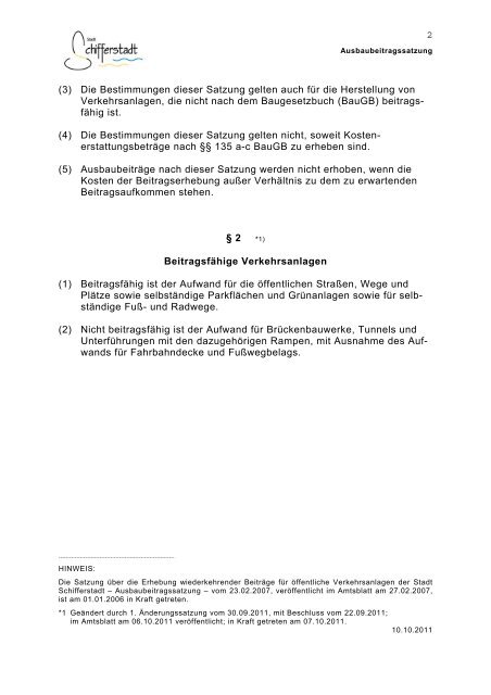 Ausbaubeitragssatzung - Schifferstadt