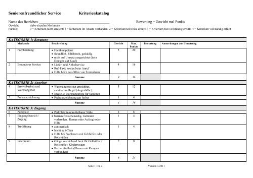 Seniorenfreundlicher Service Kriterienkatalog - Schifferstadt