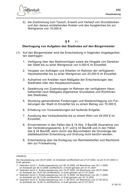 480 Hauptsatzung Der Stadtrat der Stadt Schifferstadt hat aufgrund ...