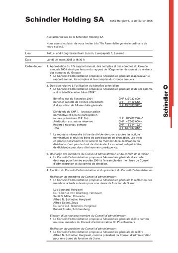 Schindler Holding SA 6052 Hergiswil, le 28 fÃƒÂ©vrier ... - Schindler Group