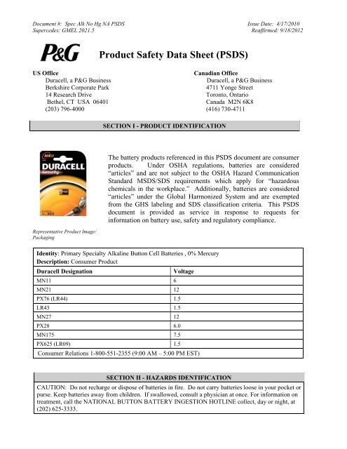 Product Safety Data Sheet (PSDS) - Procter &amp; Gamble