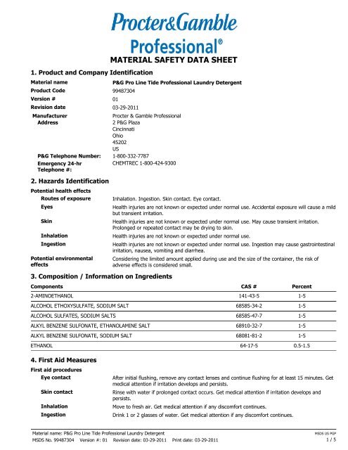 Procter & gamble professional msds perla casino nova gorica