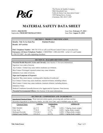 Tide to Go MSDS - Procter & Gamble