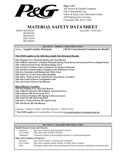 Material Safety Data Sheet Procter Gamble