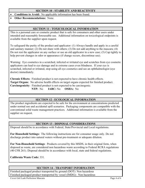 MATERIAL SAFETY DATA SHEET Finished ... - Procter & Gamble