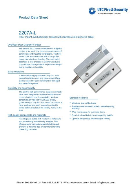 Sentrol 2207a L 2207ah L8s1 Floor Mount Overhead Door