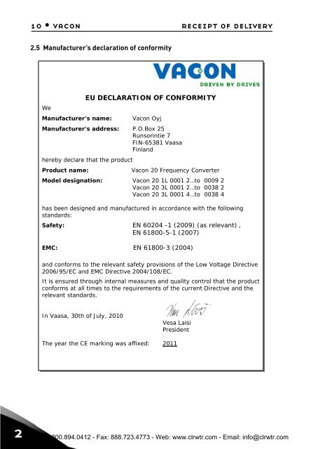 Vacon 20 Compact AC Drive User Manual