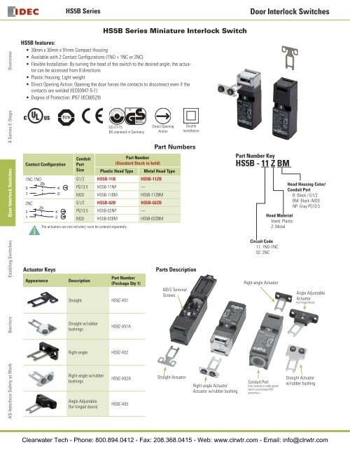 IDEC HS5B Series Miniature Interlock Switches