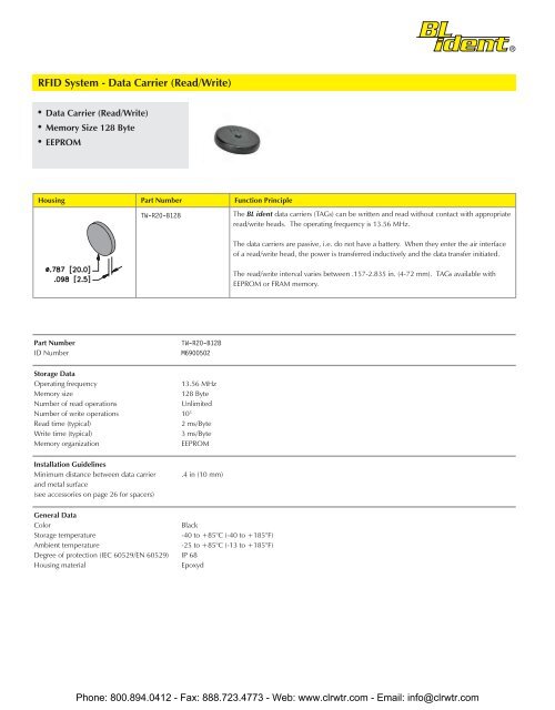 TURCK Modular RFID System Catalog - Clearwater Technologies, Inc.