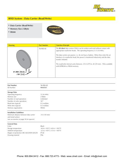 TURCK Modular RFID System Catalog - Clearwater Technologies, Inc.