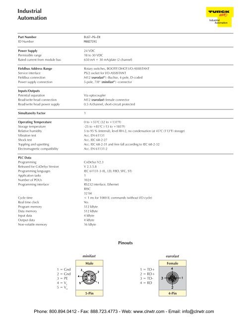 TURCK Modular RFID System Catalog - Clearwater Technologies, Inc.