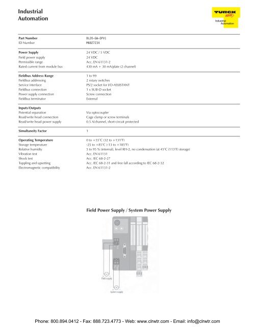 TURCK Modular RFID System Catalog - Clearwater Technologies, Inc.