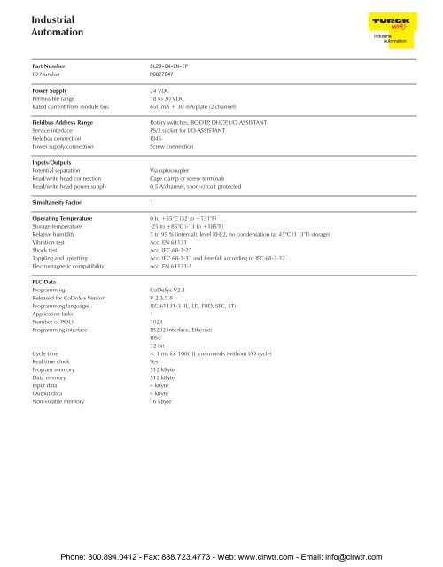 TURCK Modular RFID System Catalog - Clearwater Technologies, Inc.