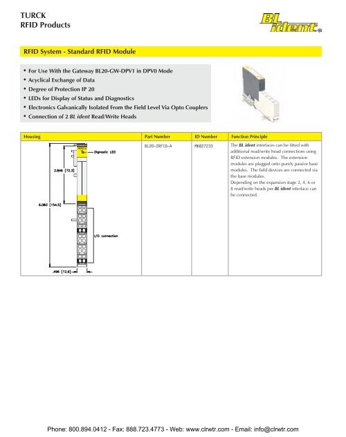 TURCK Modular RFID System Catalog - Clearwater Technologies, Inc.