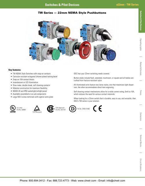 IDEC TW Series 22mm NEMA Style Pushbuttons