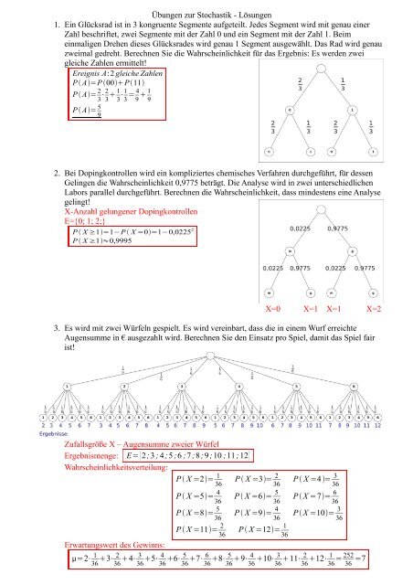 Übungen zur Stochastik - Lösungen 1. Ein Glücksrad ist in 3 ...