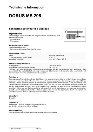 DORUS MS 295 Schmelzklebstoff fÃƒÂ¼r die Montage