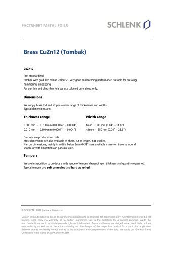 Brass CuZn12 / Tombak (PDF) - Schlenk